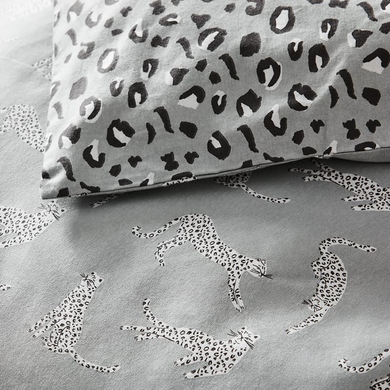 Novelty Printed Flannelette Grey Cheetah Quilt Cover Set + Separates