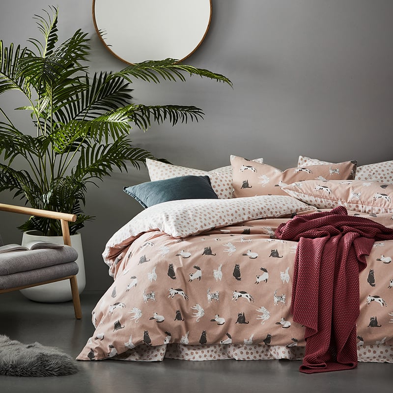 Novelty Printed Flannelette Pink Kitty Quilt Cover Set + Separates