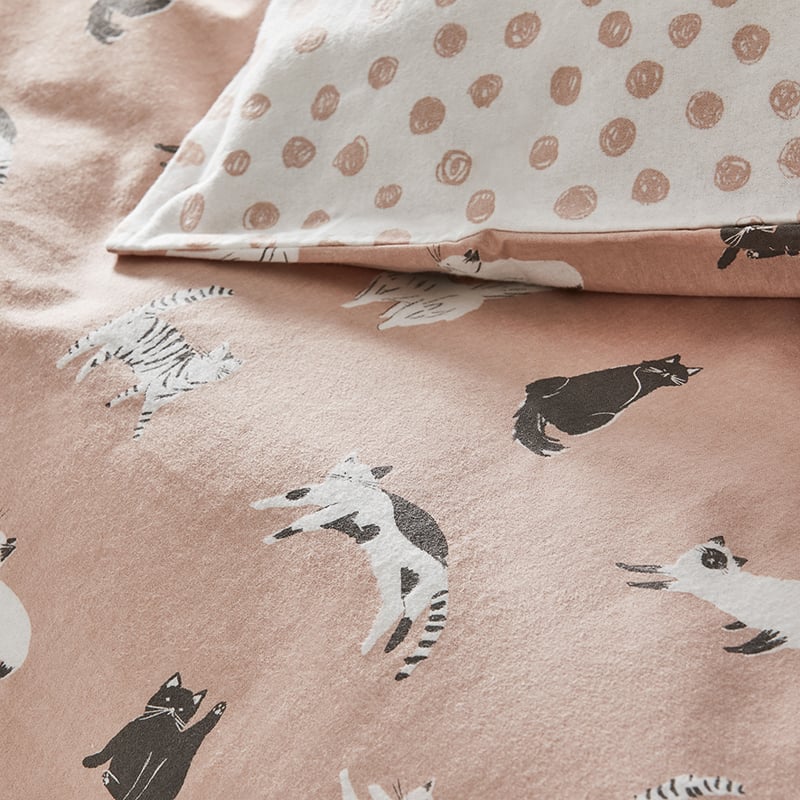 Novelty Printed Flannelette Pink Kitty Quilt Cover Set + Separates