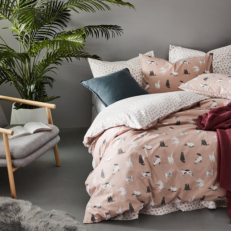 Novelty Printed Flannelette Pink Kitty Quilt Cover Set + Separates