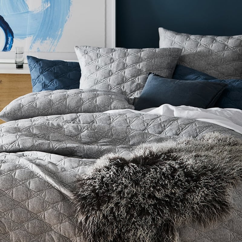 Fargo Quilted Bamboo Cotton Jersey Grey Marle Quilt Cover Separates