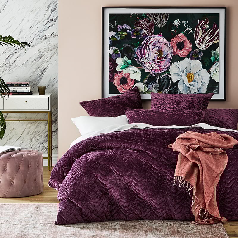 Carraway Velvet Plum Quilted Quilt Cover Separates