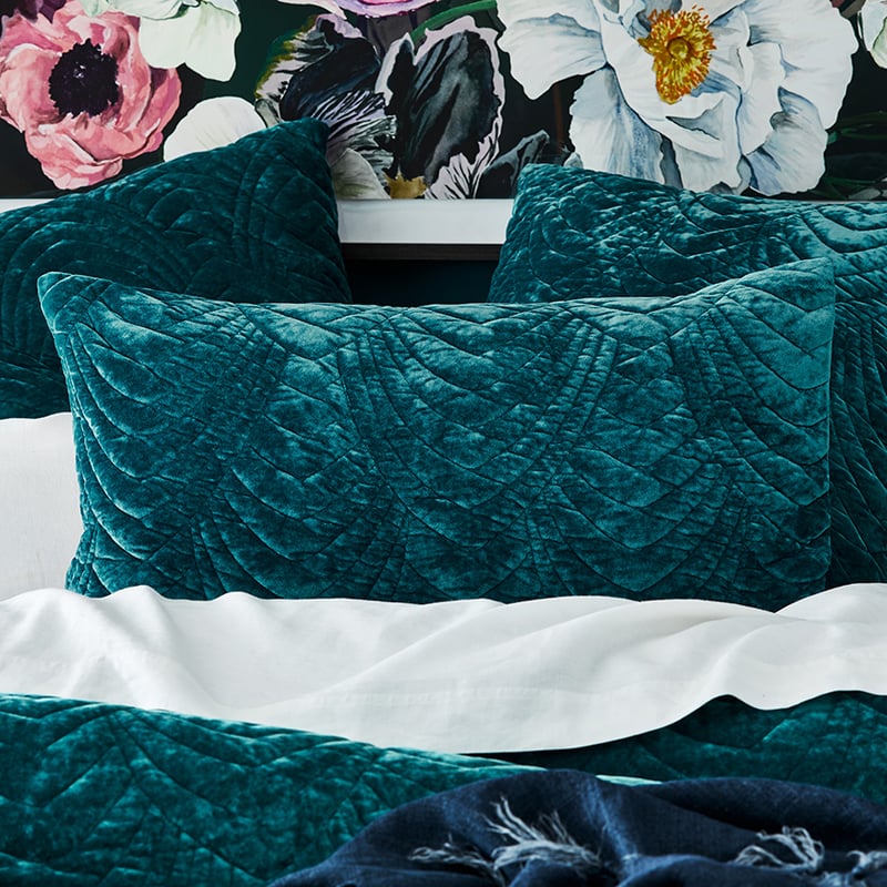 Carraway Velvet Teal Quilted Quilt Cover Separates