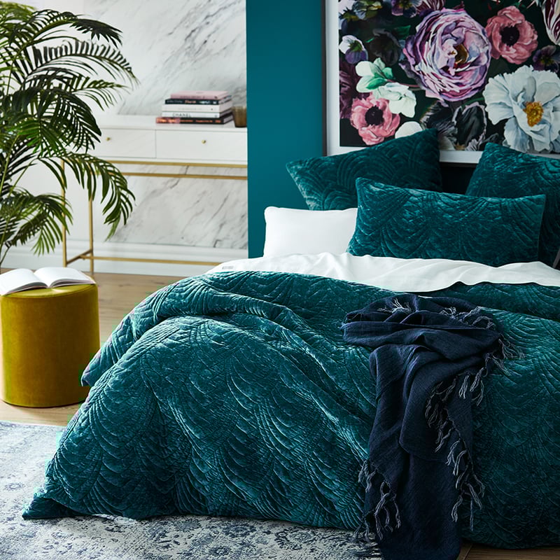 Carraway Velvet Teal Quilted Quilt Cover Separates