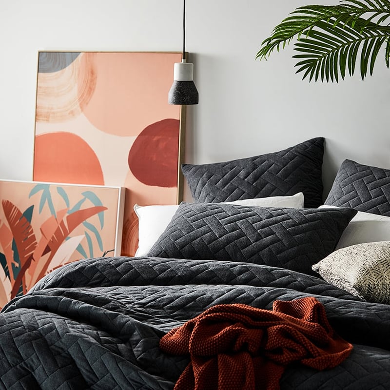Logan Jersey Black Marle Quilted Quilt Cover Separates