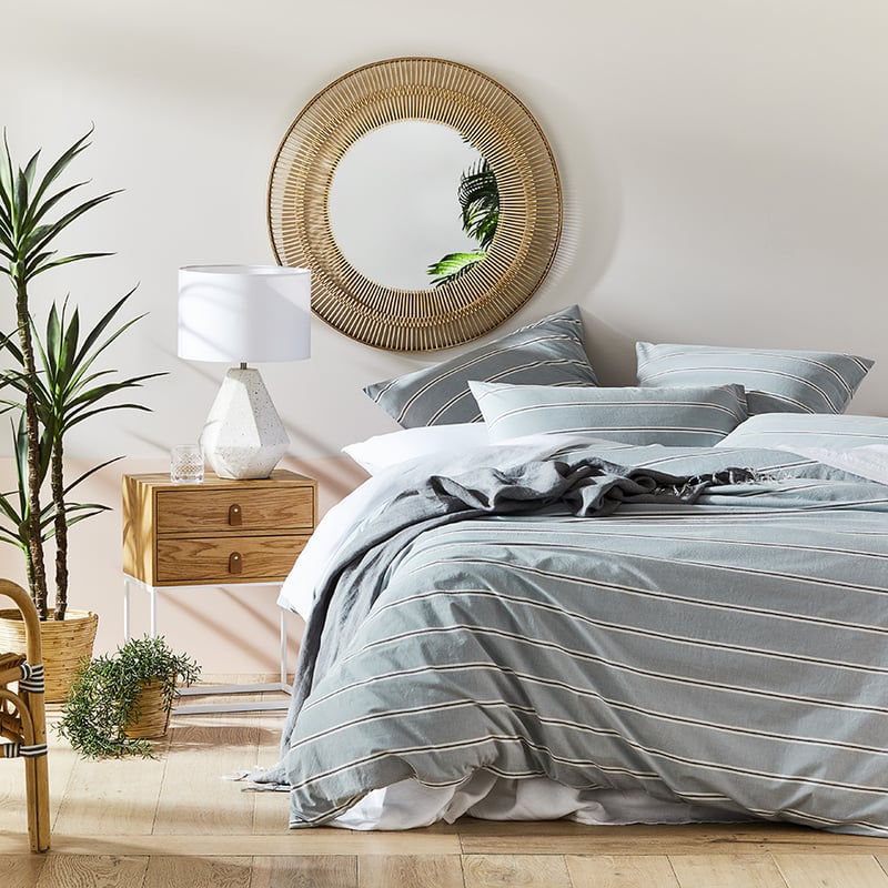 Stonewashed Yarn Dyed Cotton Blue Stripe Quilt Cover Separates