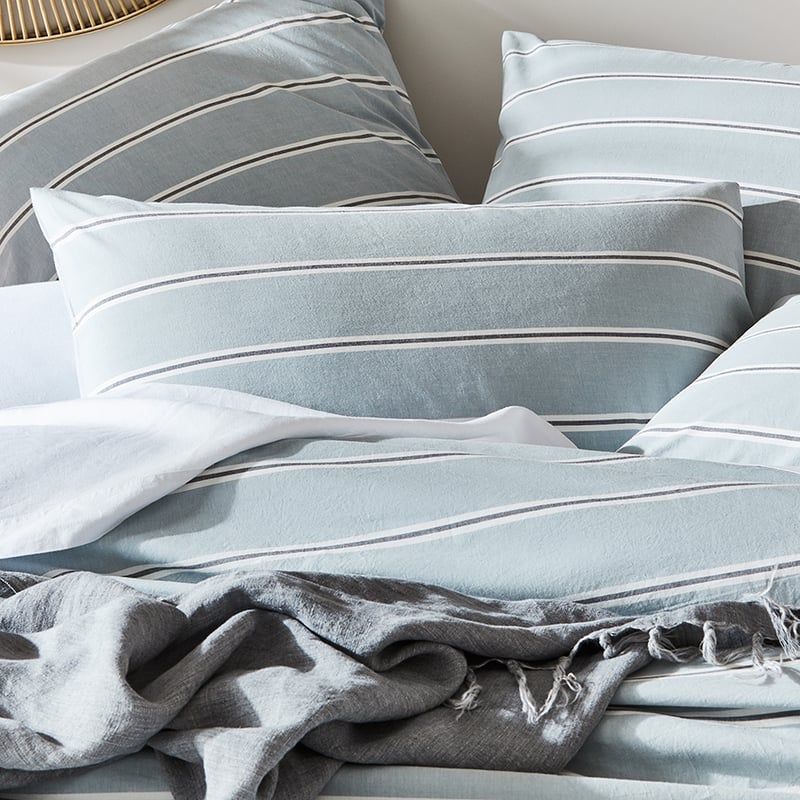 Stonewashed Yarn Dyed Cotton Blue Stripe Quilt Cover Separates