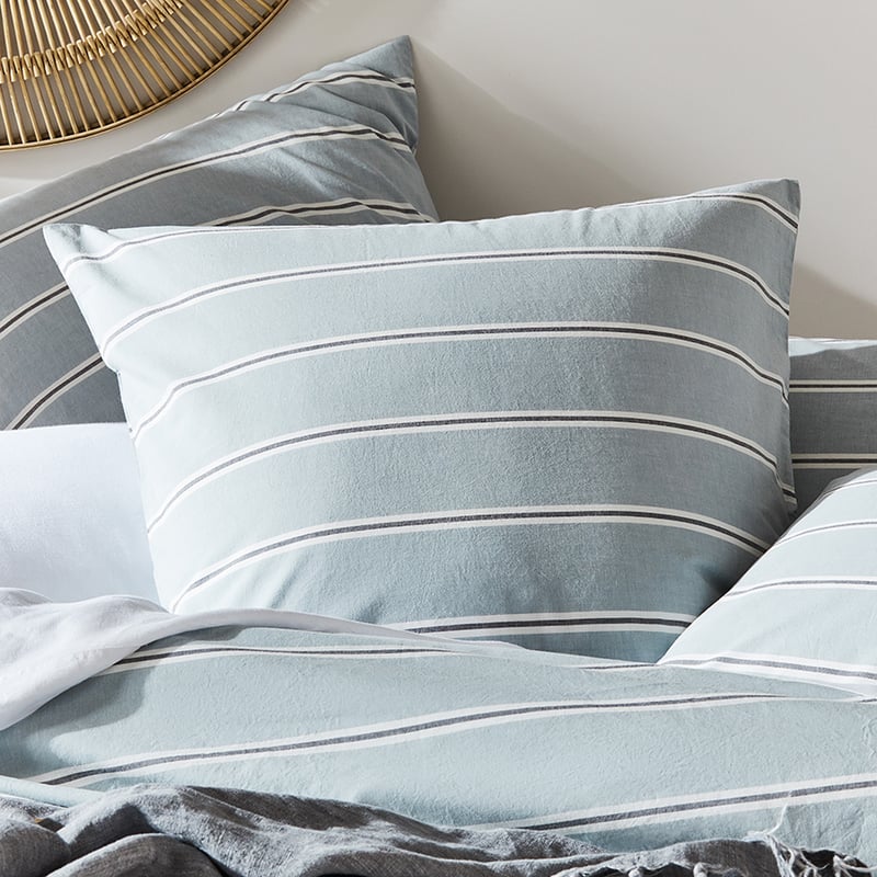 Stonewashed Yarn Dyed Cotton Blue Stripe Quilt Cover Separates
