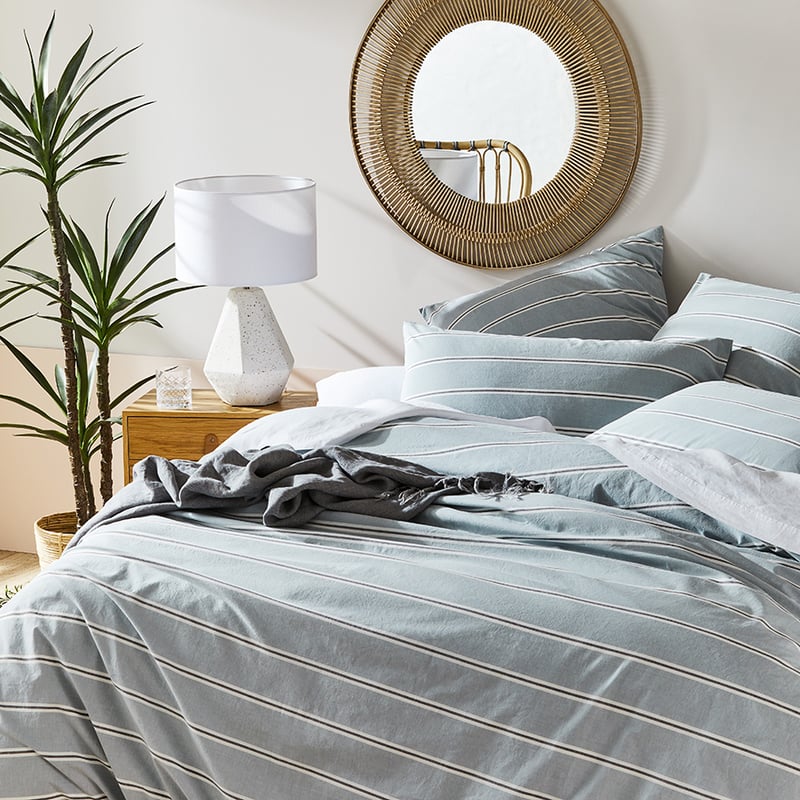Stonewashed Yarn Dyed Cotton Blue Stripe Quilt Cover Separates