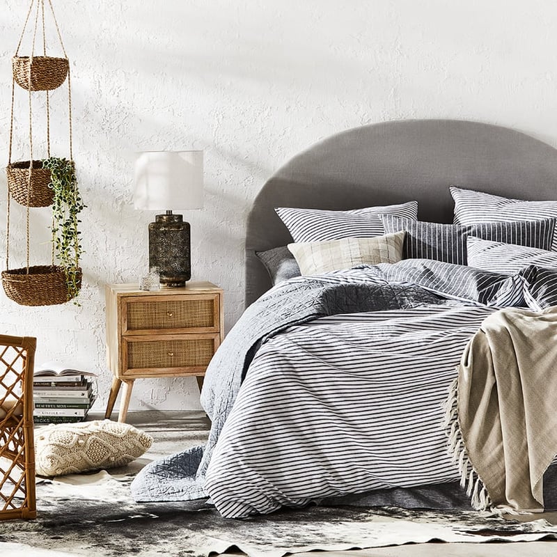 Vintage Washed Linen Cotton Indigo Stripe Quilt Cover Separates