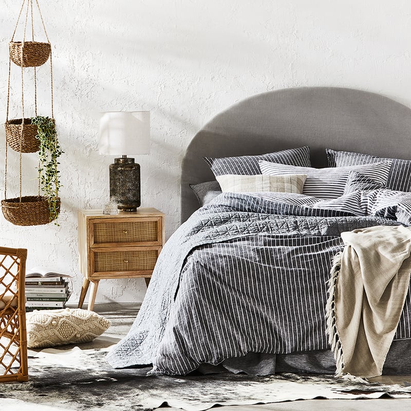 Vintage Washed Linen Cotton Indigo Stripe Quilt Cover Separates