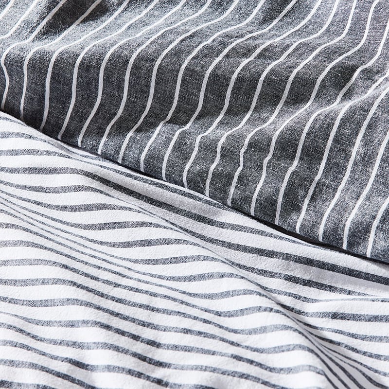 Vintage Washed Linen Cotton Indigo Stripe Quilt Cover Separates