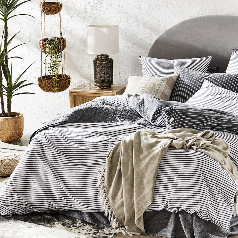 Vintage Washed Linen Cotton Indigo Stripe Quilt Cover Separates
