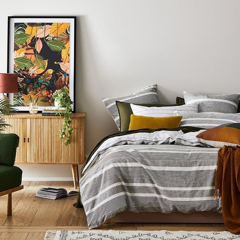 Vintage Washed Linen Cotton Moss Stripe Quilt Cover Separates