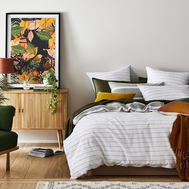 Vintage Washed Linen Cotton Moss Stripe Quilt Cover Separates