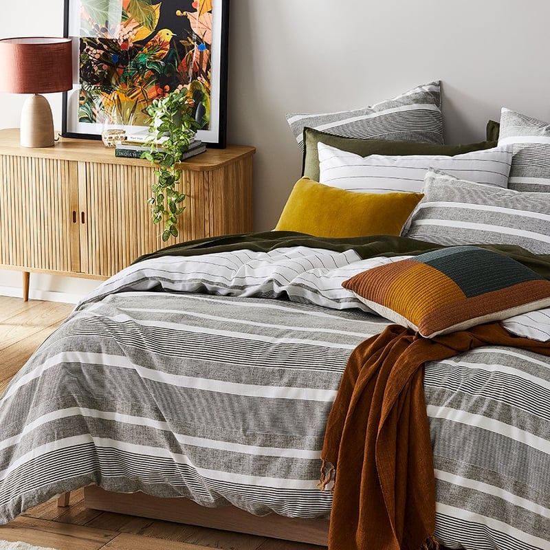 Vintage Washed Linen Cotton Moss Stripe Quilt Cover Separates