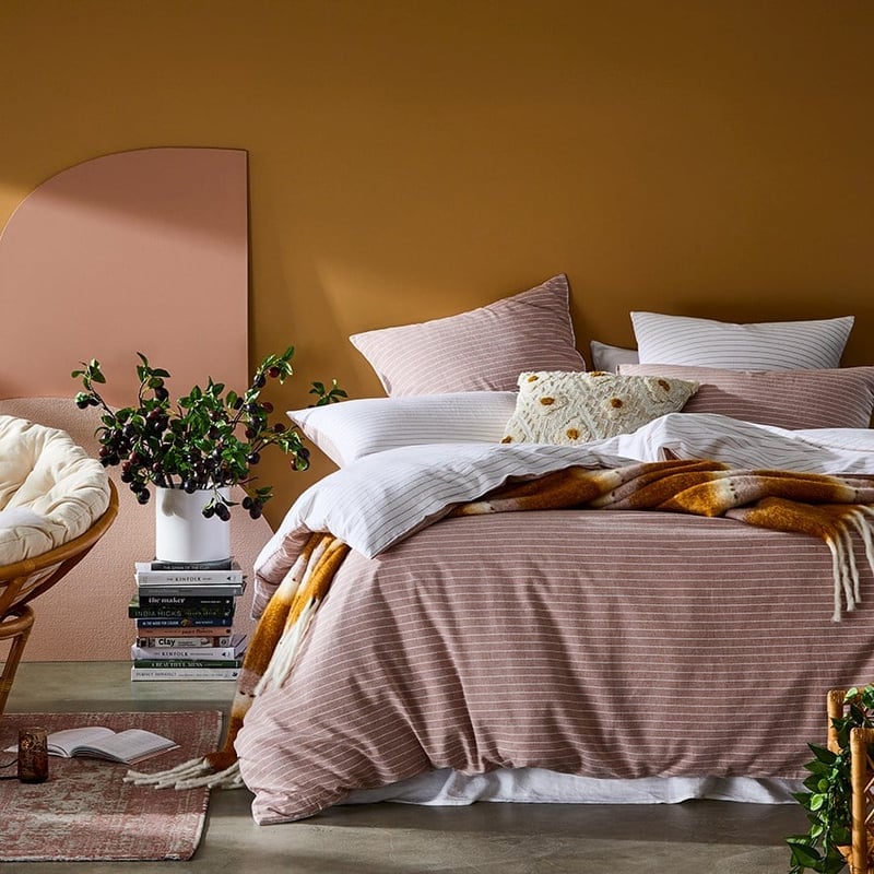 Vintage Washed Linen Cotton Rose Stripe Quilt Cover Separates