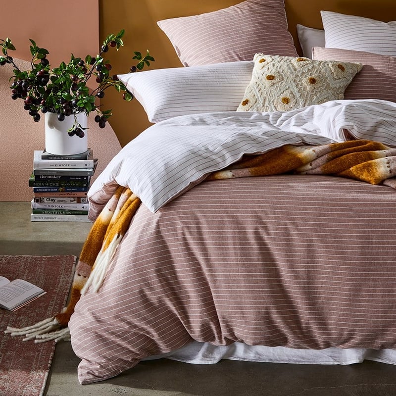 Vintage Washed Linen Cotton Rose Stripe Quilt Cover Separates