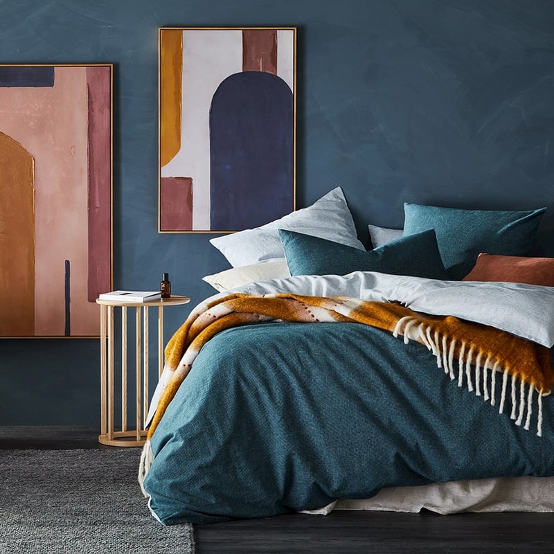 Vintage Washed Linen Cotton Teal Check Quilt Cover Separates