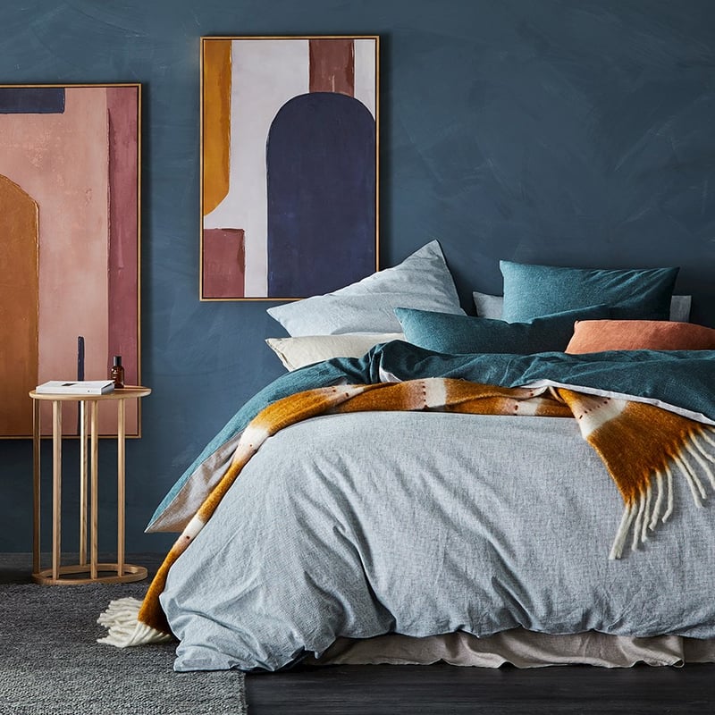 Vintage Washed Linen Cotton Teal Check Quilt Cover Separates