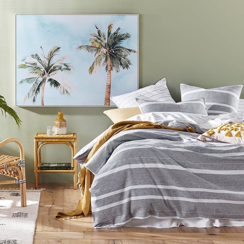 Vintage Washed Linen Cotton Ebony Stripe Quilt Cover Separates