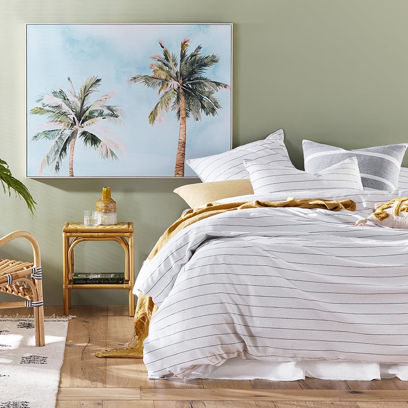 Vintage Washed Linen Cotton Ebony Stripe Quilt Cover Separates