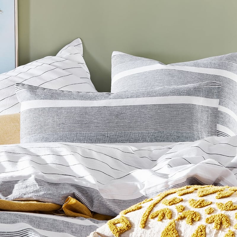 Vintage Washed Linen Cotton Ebony Stripe Quilt Cover Separates