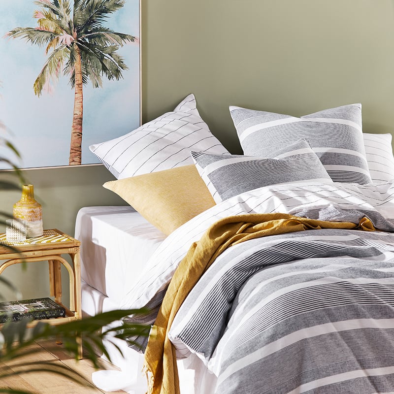 Vintage Washed Linen Cotton Ebony Stripe Quilt Cover Separates