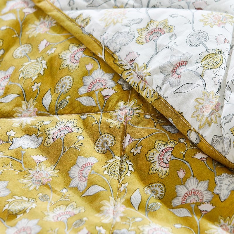 Saffron Quilted Bedlinen Coverlet Mustard QB/KB - 260x260cm