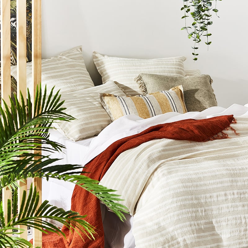 Hudson Linen Cotton Stripe Natural Quilt Cover Separates