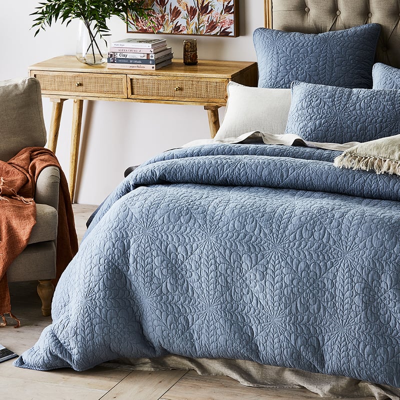 Daisy Dusty Blue Quilted Quilt Cover Separates
