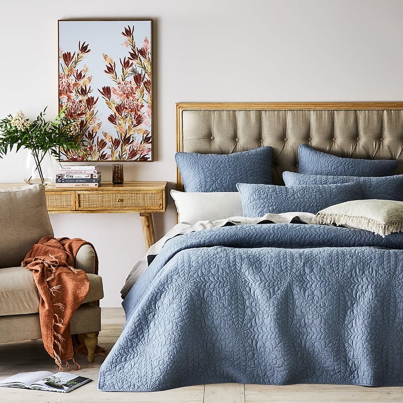 Daisy Dusty Blue Quilted Coverlet Separates