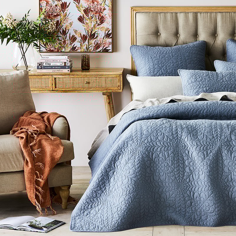Daisy Dusty Blue Quilted Coverlet Separates