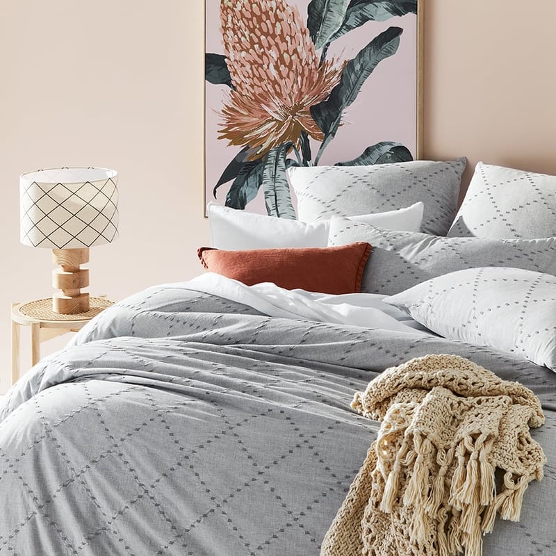 Delta Embroidered Grey Marle Quilt Cover Set + Separates