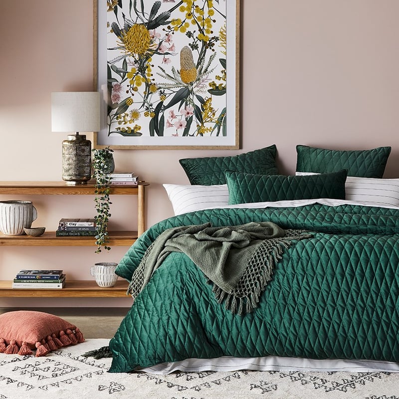 May Velvet Dark Olive Quilted Quilt Cover Separates