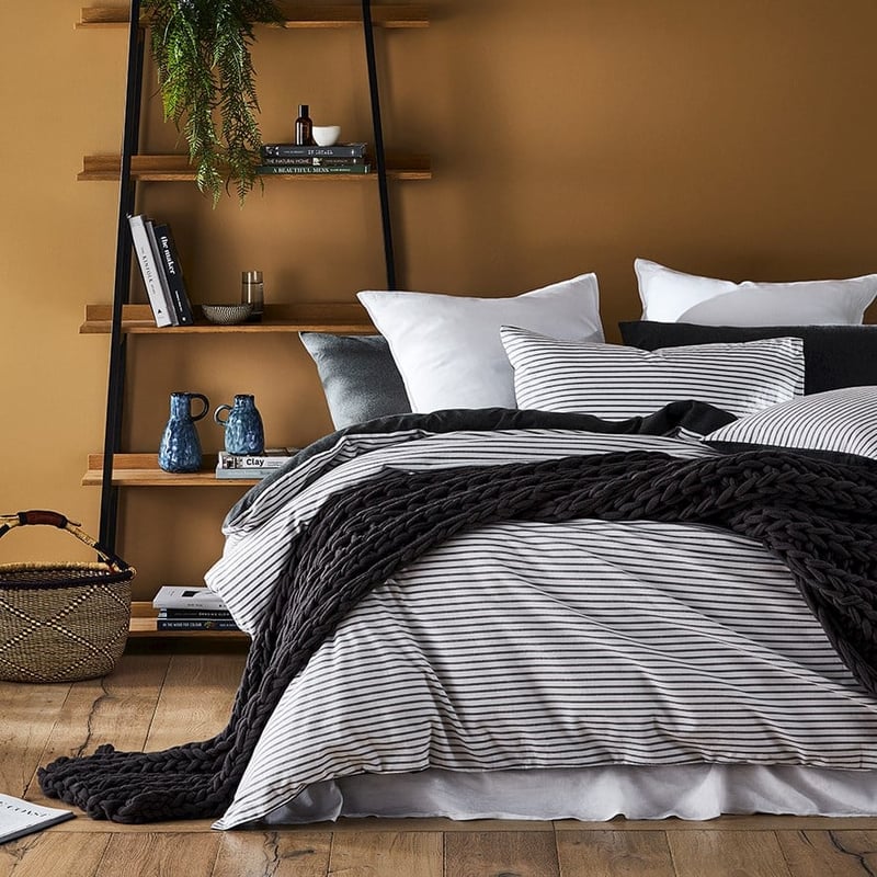 Super Soft Brushed Flannelette Charcoal Stripe Queen Quilt Cover Separates