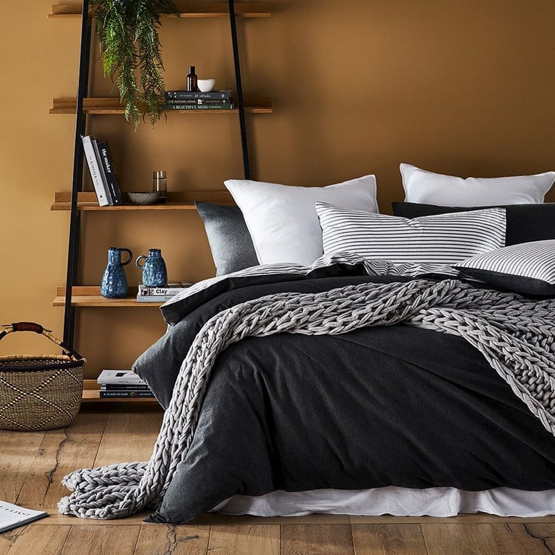Super Soft Brushed Flannelette Charcoal Stripe Queen Quilt Cover Separates