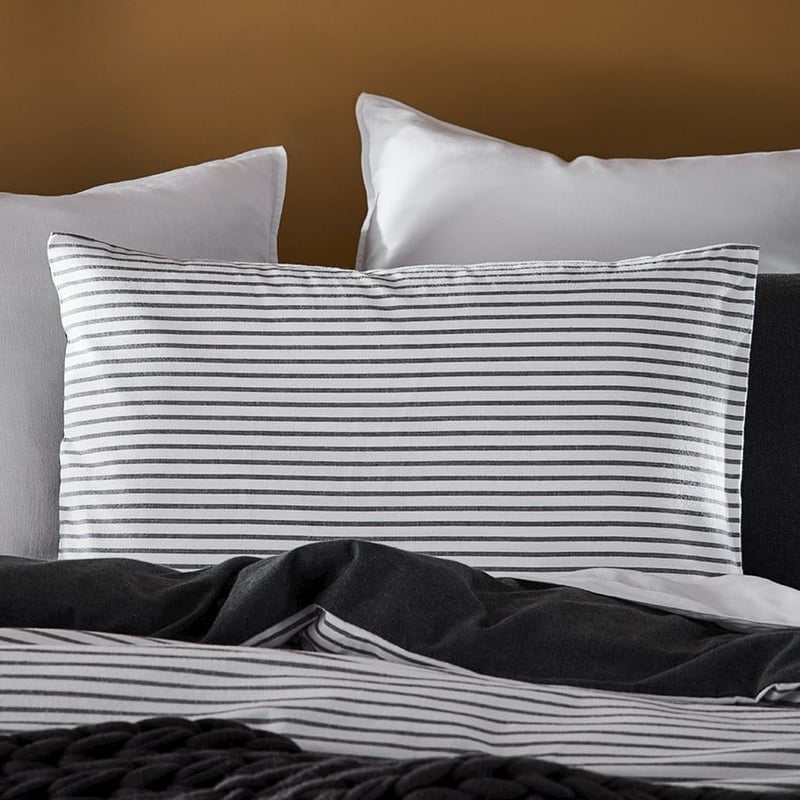 Super Soft Brushed Flannelette Charcoal Stripe Queen Quilt Cover Separates