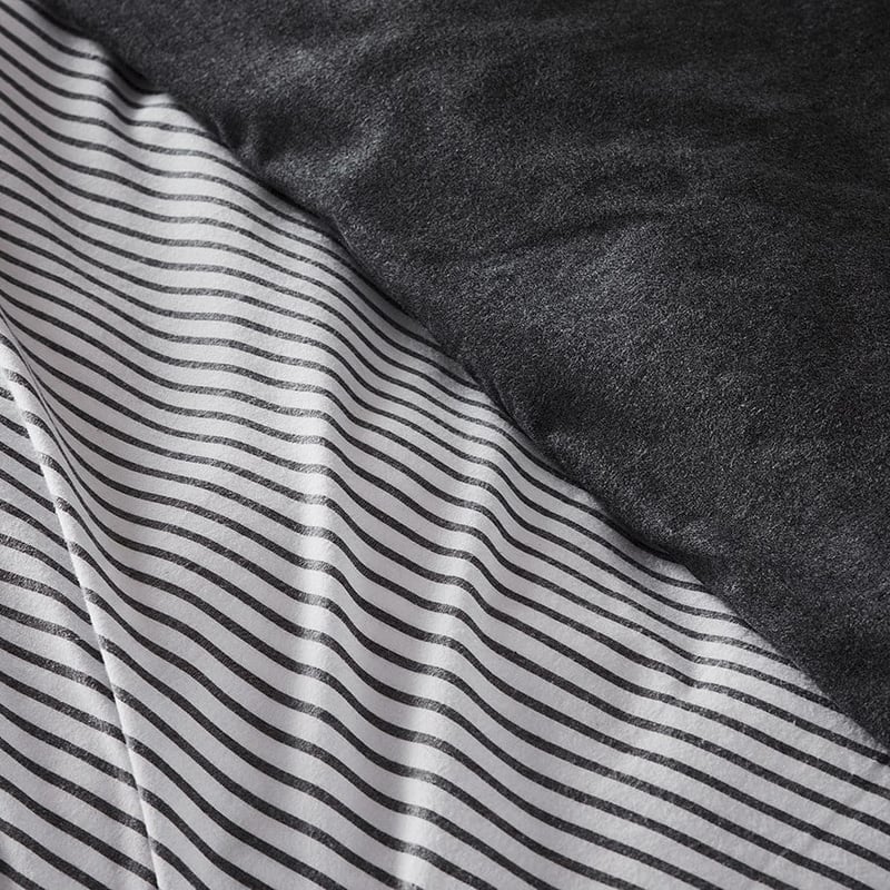 Super Soft Brushed Flannelette Charcoal Stripe Queen Quilt Cover Separates