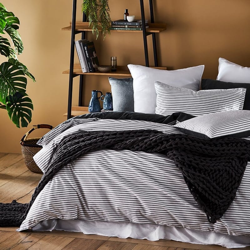 Super Soft Brushed Flannelette Charcoal Stripe Queen Quilt Cover Separates