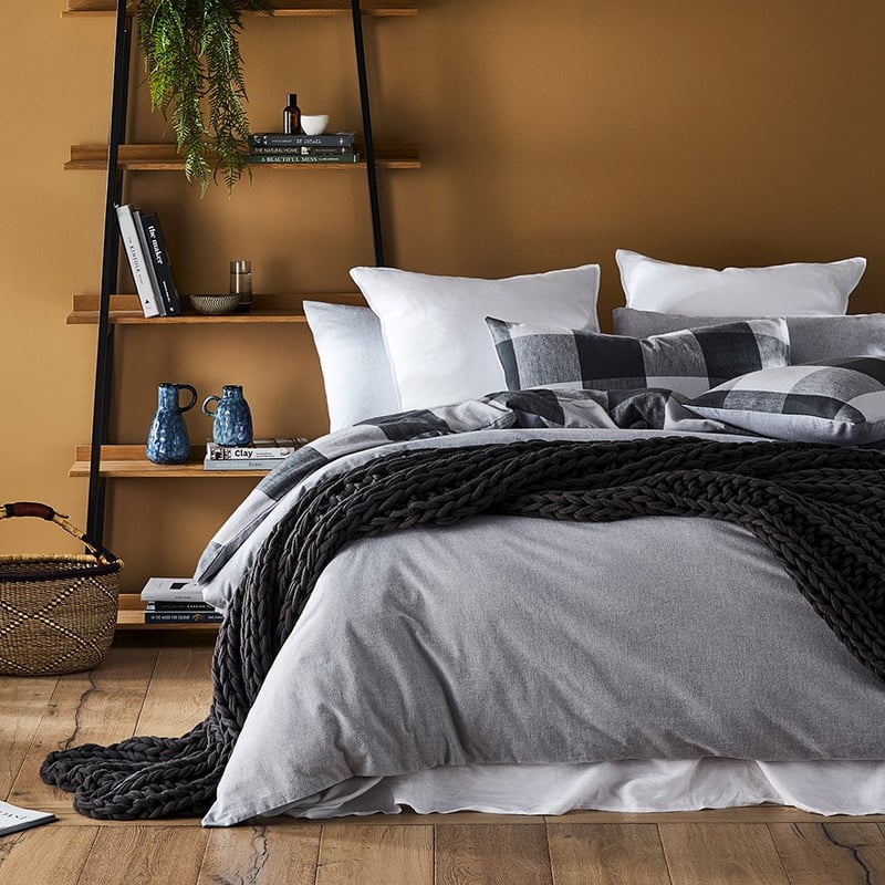 Super Soft Brushed Flannelette Silver Check Queen Quilt Cover Separates