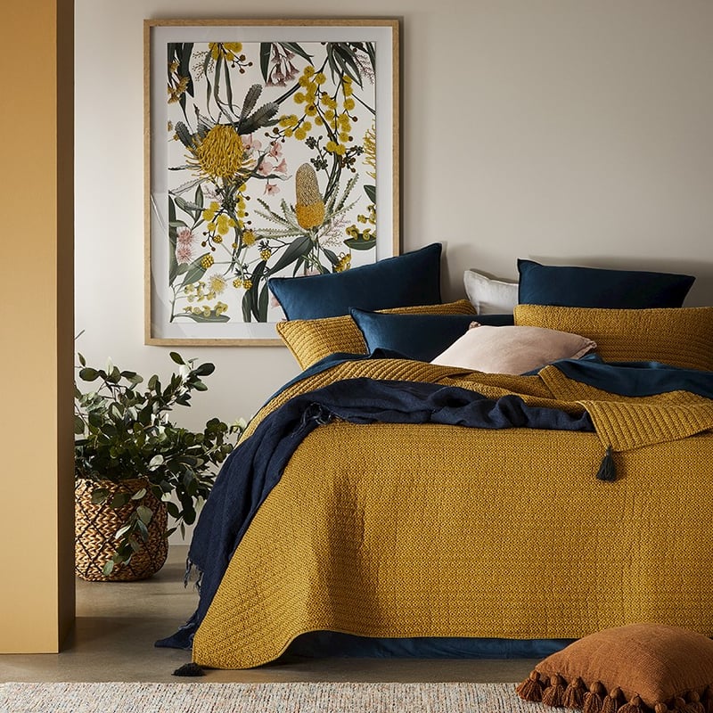 Camden Mustard Floral Quilted Coverlet Separates
