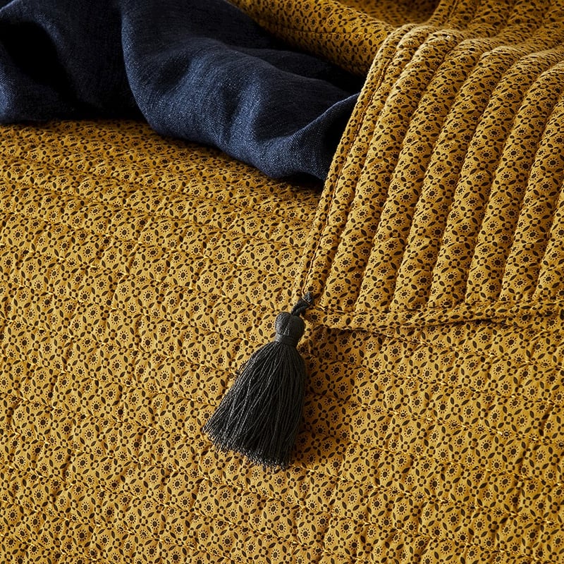 Camden Mustard Floral Quilted Coverlet Separates