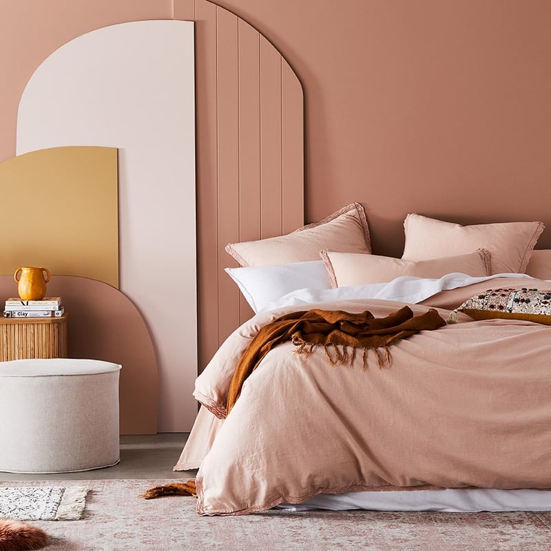 Vintage Washed Linen Cotton Lace Rose Dust Quilt Cover Separates