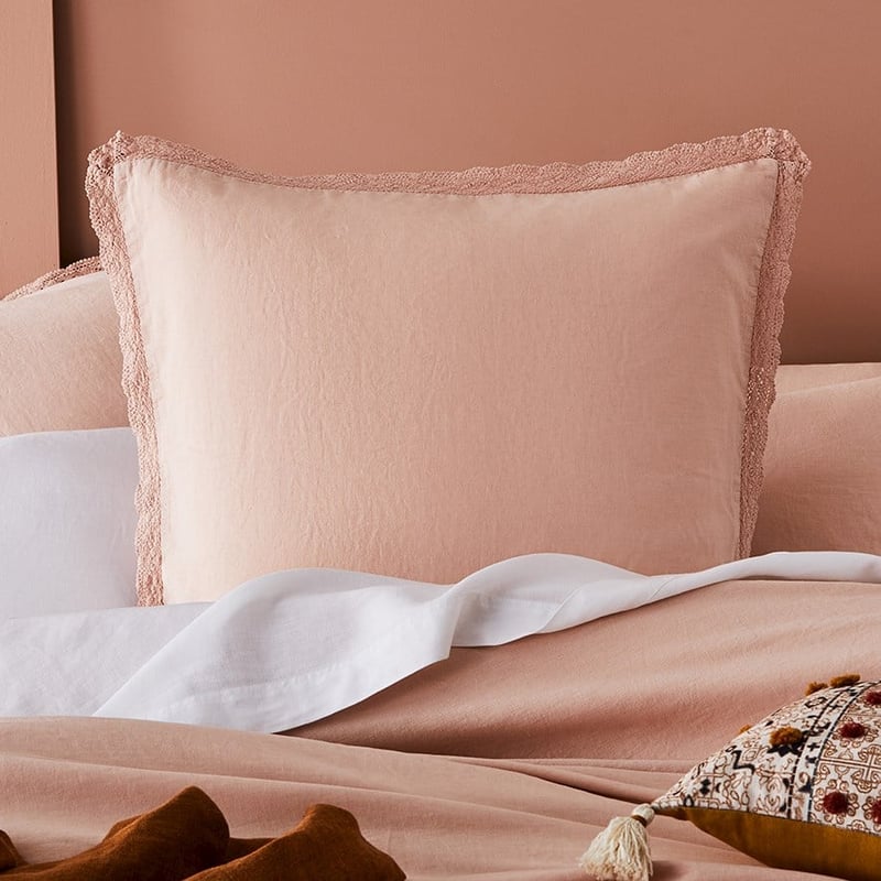 Vintage Washed Linen Cotton Lace Rose Dust Quilt Cover Separates