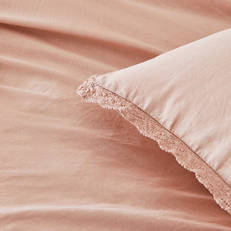 Vintage Washed Linen Cotton Lace Rose Dust Quilt Cover Separates