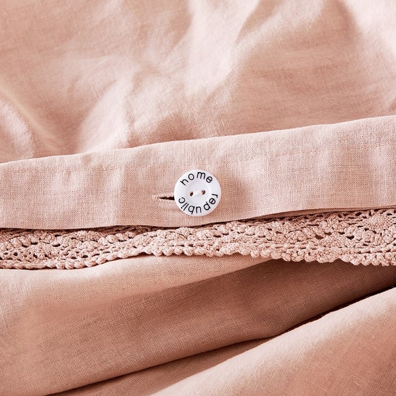 Vintage Washed Linen Cotton Lace Rose Dust Quilt Cover Separates