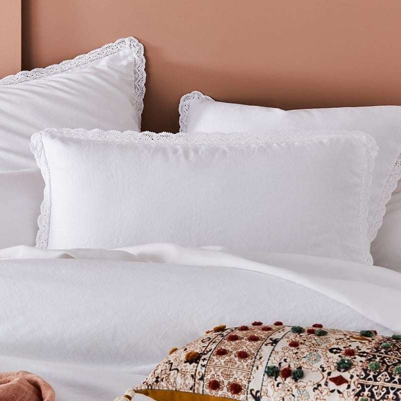 Vintage Washed Linen Cotton Lace White Quilt Cover Separates