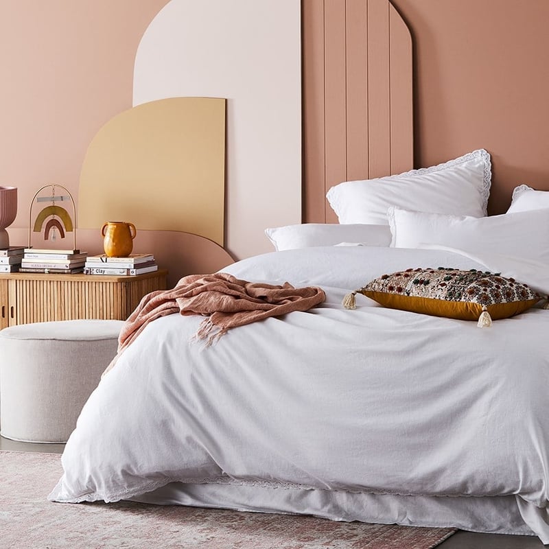 Vintage Washed Linen Cotton Lace White Quilt Cover Separates