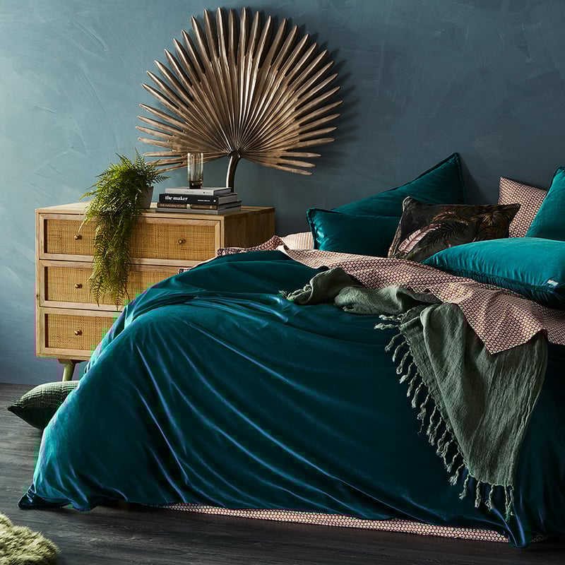 Columbia Fringe Velvet Queen Peacock Quilt Cover Separates